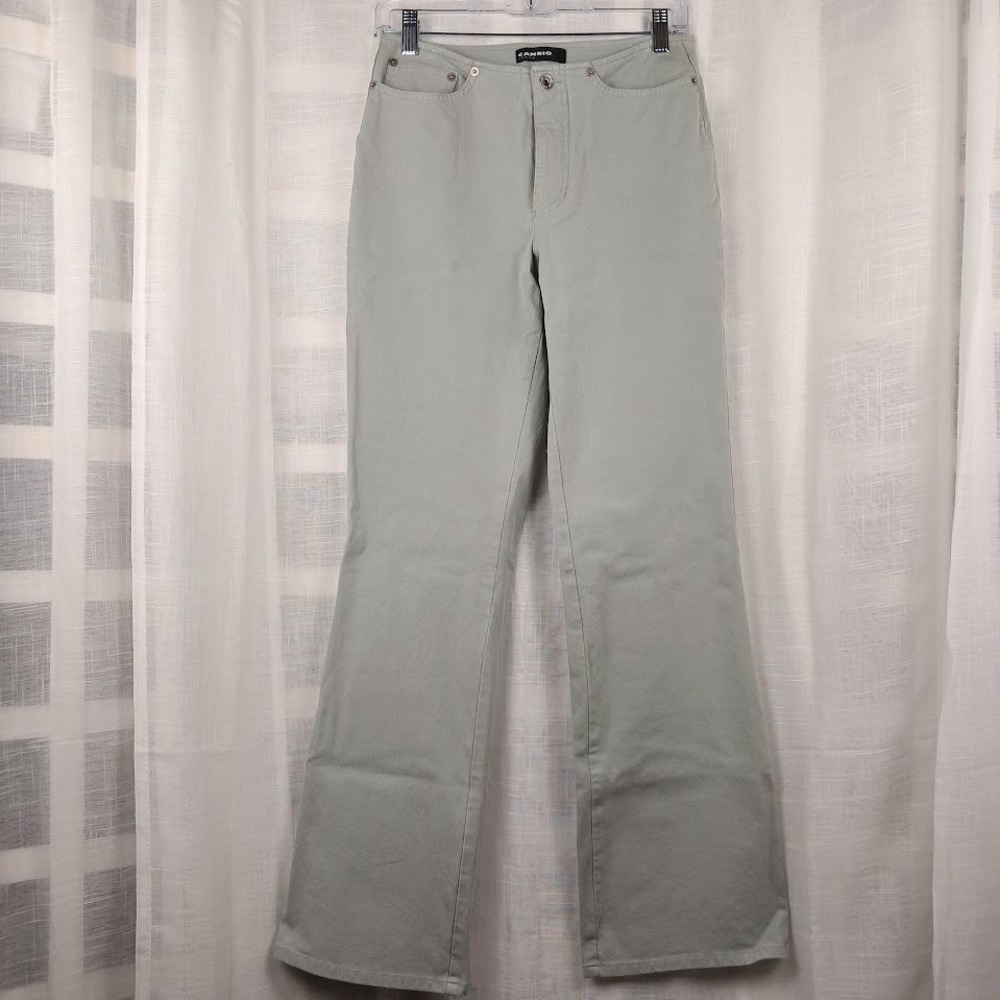 Cambio 8 Kate Sage Green Bandless Flare Leg Jeans Mid Rise Stretch Retro 70s